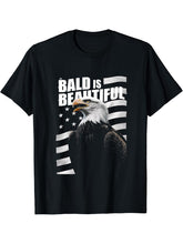 Bald Is Beautiful 4th of July Bald Eagle Patriotic Vintage T-Shirt 180G 100% Cotton Printed Round Neck Short-Sleeve T-Shirt, Gifts for Men Dad Husband Grandpa, S-XXXL, Black