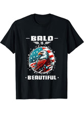 Bald Is Beautiful USA Flag Patriotic 4th of July Bald Eagle T-Shirt 180G 100% Cotton Printed Round Neck Short-Sleeve T-Shirt, Gifts for Men Dad Husband Grandpa, S-XXXL, Black