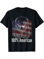 100% American Bald Eagle USA Patriotic Flag Tattoo T-Shirt 180G 100% Cotton Printed Round Neck Short-Sleeve T-Shirt, Gifts for Men Dad Husband Grandpa, S-XXXL, Black