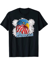 4th of July American Bald Eagle Red White Blue American Flag T-Shirt 180G 100% Cotton Printed Round Neck Short-Sleeve T-Shirt, Gifts for Men Dad Husband Grandpa, S-XXXL, Black