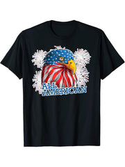 4th of July American Bald Eagle Red White Blue American Flag T-Shirt 180G 100% Cotton Printed Round Neck Short-Sleeve T-Shirt, Gifts for Men Dad Husband Grandpa, S-XXXL, Black