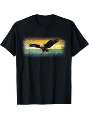 American Nature Bald Eagle Vintage Art Design T-Shirt 180G 100% Cotton Printed Round Neck Short-Sleeve T-Shirt, Gifts for Men Dad Husband Grandpa, S-XXXL, Black
