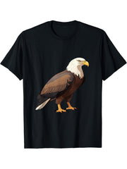Bald Eagle bird lover illustration T-Shirt 180G 100% Cotton Printed Round Neck Short-Sleeve T-Shirt, Gifts for Men Dad Husband Grandpa, S-XXXL, Black