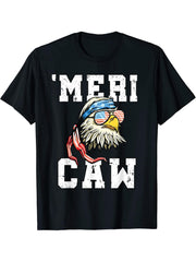 4th of July Bald Eagle Mericaw Merica USA Patriotic Veteran T-Shirt 180G 100% Cotton Printed Round Neck Short-Sleeve T-Shirt, Gifts for Men Dad Husband Grandpa, S-XXXL, Black
