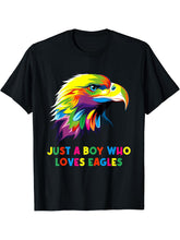 Eagle Bald Just a Boy who loves eagles Eagles T-Shirt 180G 100% Cotton Printed Round Neck Short-Sleeve T-Shirt, Gifts for Men Dad Husband Grandpa, S-XXXL, Black