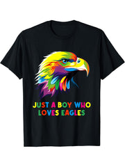 Eagle Bald Just a Boy who loves eagles Eagles T-Shirt 180G 100% Cotton Printed Round Neck Short-Sleeve T-Shirt, Gifts for Men Dad Husband Grandpa, S-XXXL, Black