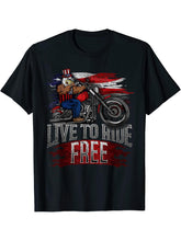 4th of July Bald Eagle Biker Motorcycle Uncle Sam Hat Gift T-Shirt 180G 100% Cotton Printed Round Neck Short-Sleeve T-Shirt, Gifts for Men Dad Husband Grandpa, S-XXXL, Black