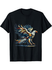 Colorful Impressionism Style Animal Lover Bald Eagle T-Shirt 180G 100% Cotton Printed Round Neck Short-Sleeve T-Shirt, Gifts for Men Dad Husband Grandpa, S-XXXL, Black