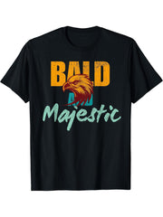 Funny Bald and Majestic - Bald Eagle Typography Design T-Shirt 180G 100% Cotton Printed Round Neck Short-Sleeve T-Shirt, Gifts for Men Dad Husband Grandpa, S-XXXL, Black