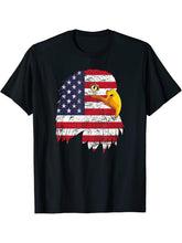 Happy 4th Of July USA Flag Bald Eagle Patriotic Eagle T-Shirt 180G 100% Cotton Printed Round Neck Short-Sleeve T-Shirt, Gifts for Men Dad Husband Grandpa, S-XXXL, Black
