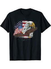 Freedom Patriotic American Bald Eagle US Flag Pride Eagle T-Shirt 180G 100% Cotton Printed Round Neck Short-Sleeve T-Shirt, Gifts for Men Dad Husband Grandpa, S-XXXL, Black
