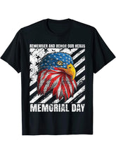 American Bald Eagle Memorial Day Honor Fallen Hero's T-Shirt 180G 100% Cotton Printed Round Neck Short-Sleeve T-Shirt, Gifts for Men Dad Husband Grandpa, S-XXXL, Black