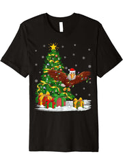 Eagle Bird Lover Family Matching Santa Bald Eagle Christmas Premium T-Shirt 180G 100% Cotton Printed Round Neck Short-Sleeve T-Shirt, Gifts for Men Dad Husband Grandpa, S-XXXL, Black