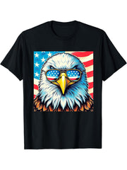 Bald Eagle Sunglasses American Flag 4th Of July Patriotic T-Shirt 180G 100% Cotton Printed Round Neck Short-Sleeve T-Shirt, Gifts for Men Dad Husband Grandpa, S-XXXL, Black