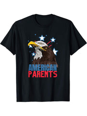 American Parents Cool Bald Eagle Matching Mom And Dad T-Shirt 180G 100% Cotton Printed Round Neck Short-Sleeve T-Shirt, Gifts for Men Dad Husband Grandpa, S-XXXL, Black