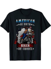 4th of July Bald Eagle Biker Motorcycle Uncle Sam Hat Gift T-Shirt 180G 100% Cotton Printed Round Neck Short-Sleeve T-Shirt, Gifts for Men Dad Husband Grandpa, S-XXXL, Black