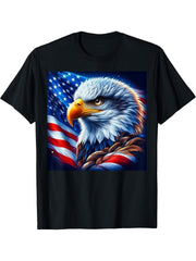 Freedom's Wings: Majestic Bald Eagle & American Flag Emblem T-Shirt 180G 100% Cotton Printed Round Neck Short-Sleeve T-Shirt, Gifts for Men Dad Husband Grandpa, S-XXXL, Black