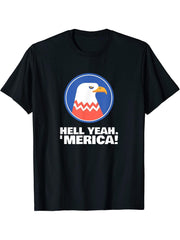 Hell Yeah 'Merica! Bald Eagle Funny T-Shirt 180G 100% Cotton Printed Round Neck Short-Sleeve T-Shirt, Gifts for Men Dad Husband Grandpa, S-XXXL, Black