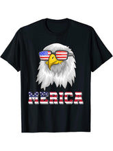 Cool Merica US Flag Sunglasses Patriot American Bald Eagle T-Shirt 180G 100% Cotton Printed Round Neck Short-Sleeve T-Shirt, Gifts for Men Dad Husband Grandpa, S-XXXL, Black