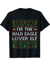 Family Matching Ugly I'm The Bald Eagle Lover Elf Christmas T-Shirt 180G 100% Cotton Printed Round Neck Short-Sleeve T-Shirt, Gifts for Men Dad Husband Grandpa, S-XXXL, Black