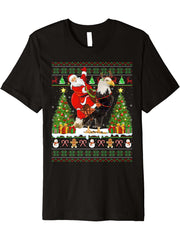 Bald Eagle Bird Lover Ugly Santa Riding Bald Eagle Christmas Premium T-Shirt 180G 100% Cotton Printed Round Neck Short-Sleeve T-Shirt, Gifts for Men Dad Husband Grandpa, S-XXXL, Black