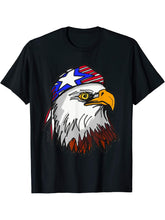 American Bald Eagle with American Bandana Celebrates July 4 T-Shirt 180G 100% Cotton Printed Round Neck Short-Sleeve T-Shirt, Gifts for Men Dad Husband Grandpa, S-XXXL, Black