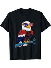 Bald Eagle Sunglasses American Flag 4th Of July Patriotic T-Shirt 180G 100% Cotton Printed Round Neck Short-Sleeve T-Shirt, Gifts for Men Dad Husband Grandpa, S-XXXL, Black