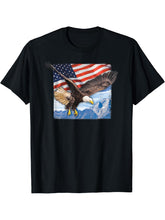 American Flag and Bald Eagle T-shirt, US USA Patriotic Tee 180G 100% Cotton Printed Round Neck Short-Sleeve T-Shirt, Gifts for Men Dad Husband Grandpa, S-XXXL, Black