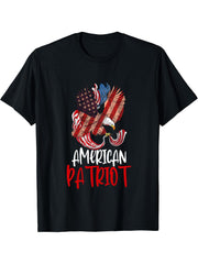 American Patriot Bald Eagle American Flag T-Shirt 180G 100% Cotton Printed Round Neck Short-Sleeve T-Shirt, Gifts for Men Dad Husband Grandpa, S-XXXL, Black