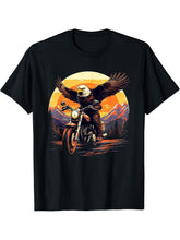 Biker Bald Eagle Riding Motorbike T-Shirt 180G 100% Cotton Printed Round Neck Short-Sleeve T-Shirt, Gifts for Men Dad Husband Grandpa, S-XXXL, Black