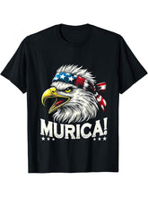 Bald Eagle US Flag Murica! Patriotic American July 4th T-Shirt 180G 100% Cotton Printed Round Neck Short-Sleeve T-Shirt, Gifts for Men Dad Husband Grandpa, S-XXXL, Black