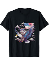 Funny 4th Of July Bald Eagle Cat Patriotic USA American Flag T-Shirt 180G 100% Cotton Printed Round Neck Short-Sleeve T-Shirt, Gifts for Men Dad Husband Grandpa, S-XXXL, Black