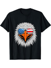 Bald Eagle & Patriotic American Glasses USA 4th Of July T-Shirt 180G 100% Cotton Printed Round Neck Short-Sleeve T-Shirt, Gifts for Men Dad Husband Grandpa, S-XXXL, Black