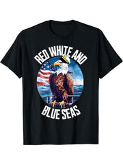 4th of July Boat Captain Boating Party Bald Eagle Patriotic T-Shirt 180G 100% Cotton Printed Round Neck Short-Sleeve T-Shirt, Gifts for Men Dad Husband Grandpa, S-XXXL, Black