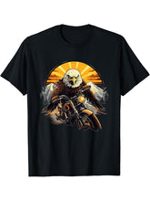 Biker Bald Eagle Riding Motorcycle T-Shirt 180G 100% Cotton Printed Round Neck Short-Sleeve T-Shirt, Gifts for Men Dad Husband Grandpa, S-XXXL, Black