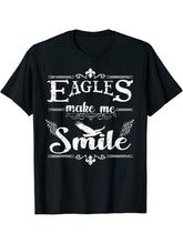 Eagles Make Me Smile Gift Bald Eagle T-Shirt 180G 100% Cotton Printed Round Neck Short-Sleeve T-Shirt, Gifts for Men Dad Husband Grandpa, S-XXXL, Black