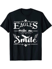 Eagles Make Me Smile Gift Bald Eagle T-Shirt 180G 100% Cotton Printed Round Neck Short-Sleeve T-Shirt, Gifts for Men Dad Husband Grandpa, S-XXXL, Black