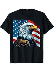 Freedom's Wings: Majestic Bald Eagle & American Flag Emblem T-Shirt 180G 100% Cotton Printed Round Neck Short-Sleeve T-Shirt, Gifts for Men Dad Husband Grandpa, S-XXXL, Black