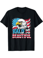 Bald Is Beautiful 4th of July Independence Day Bald Eagle T-Shirt 180G 100% Cotton Printed Round Neck Short-Sleeve T-Shirt, Gifts for Men Dad Husband Grandpa, S-XXXL, Black