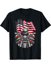 Cool America Bald Eagle as Biker Riding Motorcycle Funny T-Shirt 180G 100% Cotton Printed Round Neck Short-Sleeve T-Shirt, Gifts for Men Dad Husband Grandpa, S-XXXL, Black