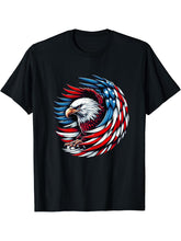 American Bald Eagle USA Flag 4th of July Patriotic Eagle T-Shirt 180G 100% Cotton Printed Round Neck Short-Sleeve T-Shirt, Gifts for Men Dad Husband Grandpa, S-XXXL, Black