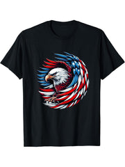 American Bald Eagle USA Flag 4th of July Patriotic Eagle T-Shirt 180G 100% Cotton Printed Round Neck Short-Sleeve T-Shirt, Gifts for Men Dad Husband Grandpa, S-XXXL, Black