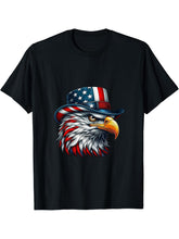 American bald eagle wearing uncle sam hat T-Shirt 180G 100% Cotton Printed Round Neck Short-Sleeve T-Shirt, Gifts for Men Dad Husband Grandpa, S-XXXL, Black