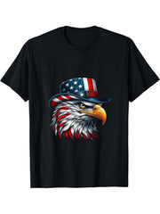 American bald eagle wearing uncle sam hat T-Shirt 180G 100% Cotton Printed Round Neck Short-Sleeve T-Shirt, Gifts for Men Dad Husband Grandpa, S-XXXL, Black