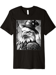 American Meme Bald Eagle Patriotic Flag Lincoln Hat Capitol Premium T-Shirt 180G 100% Cotton Printed Round Neck Short-Sleeve T-Shirt, Gifts for Men Dad Husband Grandpa, S-XXXL, Black