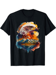 Double Exposure Bald Eagle with Mountain Forest Wildlife T-Shirt 180G 100% Cotton Printed Round Neck Short-Sleeve T-Shirt, Gifts for Men Dad Husband Grandpa, S-XXXL, Black