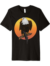 Bald Eagle American National Symbol Animal Patriotic Sunset Premium T-Shirt 180G 100% Cotton Printed Round Neck Short-Sleeve T-Shirt, Gifts for Men Dad Husband Grandpa, S-XXXL, Black