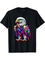 Colorful Pop Art Bald Eagle Bald Eagles T-Shirt 180G 100% Cotton Printed Round Neck Short-Sleeve T-Shirt, Gifts for Men Dad Husband Grandpa, S-XXXL, Black
