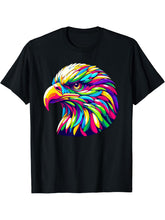 Colorful Pop Art Bald Eagle Bald Eagles T-Shirt 180G 100% Cotton Printed Round Neck Short-Sleeve T-Shirt, Gifts for Men Dad Husband Grandpa, S-XXXL, Black