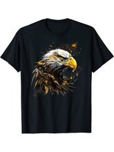 Electric American Bald Eagle Patriotic Strength T-Shirt 180G 100% Cotton Printed Round Neck Short-Sleeve T-Shirt, Gifts for Men Dad Husband Grandpa, S-XXXL, Black